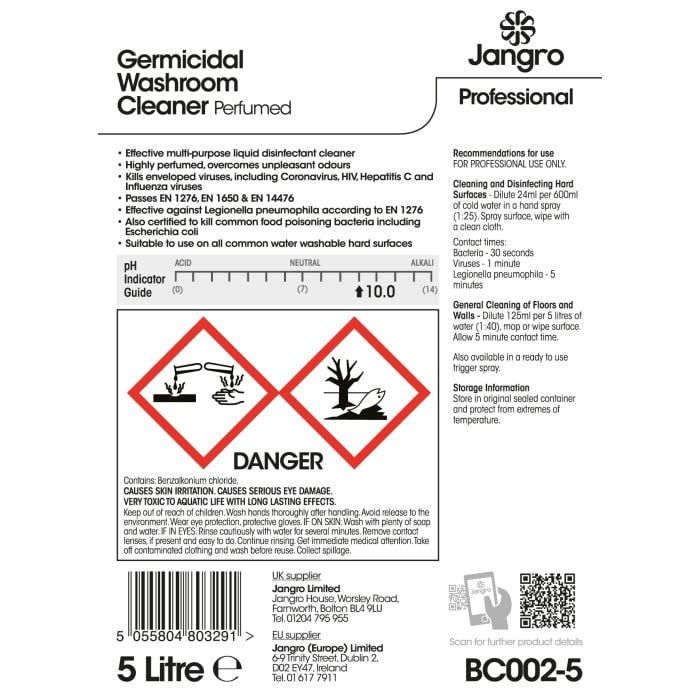 Jangro Professional Perfumed Germicidal Washroom Cleaner - 5L BC002-5