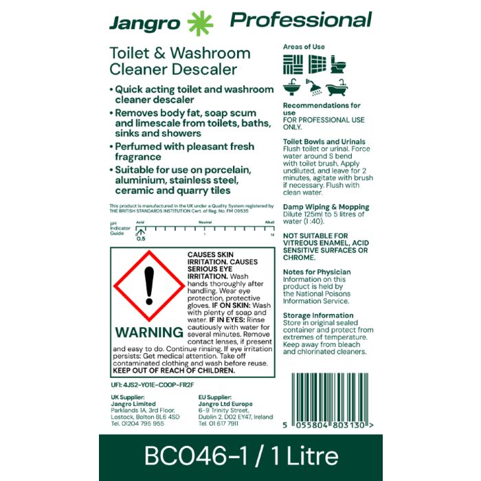 Jangro Professional Toilet and Washroom Cleaner Descaler - 1L BC046-1