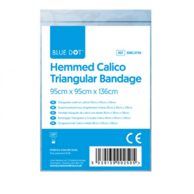BLUE DOT Hemmed Calico Triangular Bandage